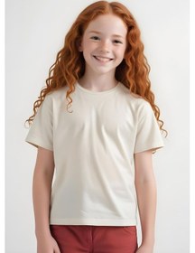 Resim Fyk Kids Kız Çocuk Yuvarlak Yaka Penye T-shirt Krem 