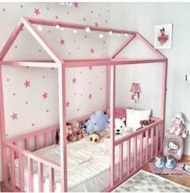 Resim Deniz mobilya Montessori Yatak Pembe 90x190 Subazli Boyali 