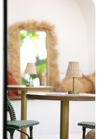 Resim Rattan & Bambu Kablosuz Pilli Abajur Masa Lambası - Alt Uzun Eskitme Gold Eskitme Gold 