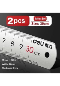 Resim 2 Adet 30cm Çelik Ölçeği Ofis Düz Ölçeği Ölçeği Paslanmaz Çelik 0.3 M 