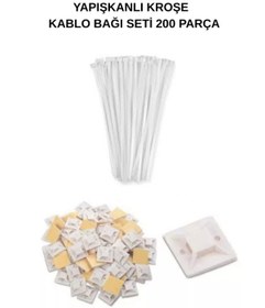 Resim Yapışkanlı Kroşe Ve Kablo Bağı Seti 200 Adet 19x19 Kroşe + 10cm Beyaz Kablo Bağı Kablo Sabitleme Aparatı 10cm - 200'lü 