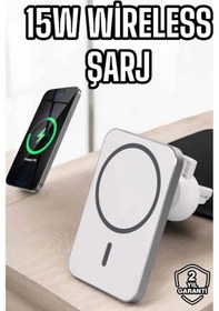 Resim Araç Uyumlu Kablosuz 15w Taşınabilir Şarj Aleti Çift Kablo Siyah 