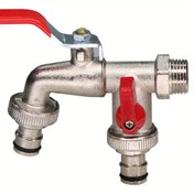 Resim 1 adet, Çinko Alaşımlı Bahçe Musluğu, 1/2" Bağlantı, Klasik Stil, Çift Çıkış, Çiçek Sulama Cihazı, Su Boruları, Sulama Spreyi Püskürtme Atomizasyon Tabancası Temizlik Aletleri Bahçe Bahçe Çim Açık Sulama Malzemeleri 