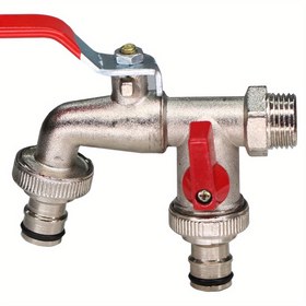 Resim 1 adet, Çinko Alaşımlı Bahçe Musluğu, 1/2" Bağlantı, Klasik Stil, Çift Çıkış, Çiçek Sulama Cihazı, Su Boruları, Sulama Spreyi Püskürtme Atomizasyon Tabancası Temizlik Aletleri Bahçe Bahçe Çim Açık Sulama Malzemeleri 