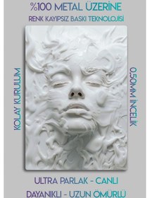 Resim Metal Üzerine, 3'lü Dekoratif Vektörel Sanatsal Kadın Tablosu 