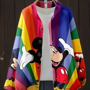 Resim Kadınlar için Mickey Mouse Gökkuşağı Gradyan Baskılı Hırka - Bol Kesim Yuvarlak Yaka Düğmeli Kazak, Düşük Omuzlu Kollu, Canlı Renk Blok Tasarımı, Günlük Sokak Giyim ve Ev Kıyafetleri için, Tüm Mevsimler İçin Rahatlık, Kazak Hırka, Sokak Giyim Modası, Eğlenceli Tasarım, Orta Esneklikli Kumaş, Kadınlar İçin Güzel/İyilik Kazak, Artı Büyük Boy Hırka, Kadınlar İçin İyi Kalite Hırka, Kadınlar İçin Uzun Kollu Yelek 