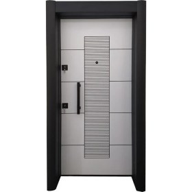 Resim Tezdoor Statik Boyalı Rustik Çizgili Düz Model Tırnaklı Güvenlikli Sistem Daire Kapısı, Çelik Kapı, Villa Kapısı 