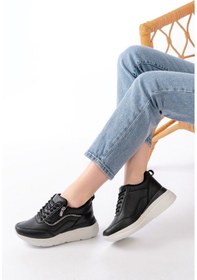 Resim F-207 Siyah Bağcıklı Fermuarlı Taş Aksesuarlı Mevsimlik Spor Ayakkabı Beyaz 