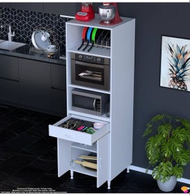Resim Modilayn Ennet 60x194.6x48 Cm Fırın / Mikrodalga Dolabı 1 Çekmece, 2 Kapaklı. Mutfağınıza Yer Açın Beyaz 