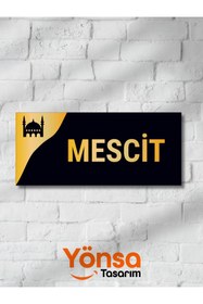 Resim Yönsa Mescit Kapı İsimliği Parlak Siyah Pleksi Gold Kabartma Pleksi 25x11 cm 