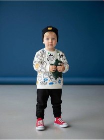 Resim Zekids Erkek Çocuk Baskılı İnce Şardonlu Tasarım Eşofman Takımı-16632 Beyaz 