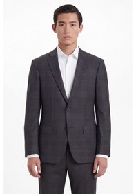 Resim Giotelli Erkek Koyu Gri Dar Kesim Slim Fit %100 Yün Ekose Dokuma Normal Bel 6 Drop Takım Elbise 