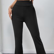 Resim Kadın Yüksek Bel Flare Pantolon - Esnek Polyester Karışımı, Cebi Olan Elastik Bel, Düz Siyah Rahat ve Egzersiz Pantolonları, Makinede Yıkanabilir, Bahar/Yaz/Sonbahar için, Yüksek Bel Tayt, Egzersiz Giysileri, Rahat Uygun 