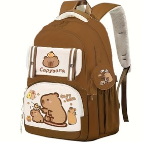 Resim Kapybara Günlük Sırt Çantası | Ayarlanabilir Askılı Hafif Polyester Okul Çantası | Büyük Kapasite | Fermuarlı Kapatma & Ön Cep | Eğlenceli Karikatür Tasarım | Öğrenciler İçin İdeal, Okul Sırt Çantası 