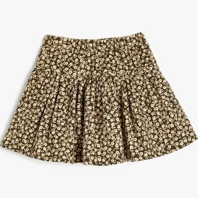 Resim Koton Çiçekli Pazen Etek Pileli Beli Lastikli Pamuklu Yeşil Desenli 5wmg70008aw Yeşil 