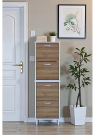 Resim Eliusta Elenio 52 Cm Genişlik Meşe Renk Ayaklı 4 Kapaklı Ayakkabılık 52x168x26 Cm Ayakkabılık Meşe 