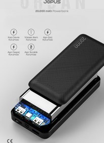 Resim Jopus 20000mAh Powerbank - Led Işık Göstergeli - Taşınabilir Şarj Cihazı - Siyah JP-P10A 