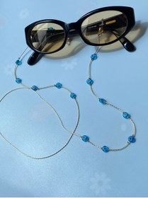 Resim kurukafagift Gözlük Zinciri Nazar Boncuklu Model Gözlük İpi Askısı mavi gold renk 