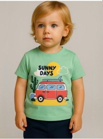 Resim Divonette Erkek Bebek Sunny Days Baskılı T-shirt-15697 Yeşil 