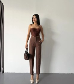 Resim Nova Bazaar Pantolon Pensli Atlas Kumaş - Kahverengi Kahverengi 