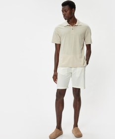Resim Koton Bermuda Şort Chino Cepli Paça Detaylı Keten Karışımlı Ekru 4sam40070hw Ekru 