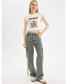 Resim DeFacto Coool Star Wars-Mandalorian Oversize Geniş Kalıp Bisiklet Yaka Kısa Kollu Tişört D1315AX24SMER98 