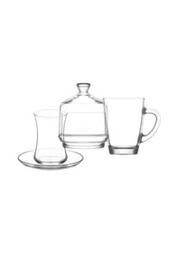 Resim LAV Sohbet Cam Bardak Seti 19'lu (6 Çay Bardağı, 6 Çay Tabağı, 6 Kupa, 1 Şekerlik) 