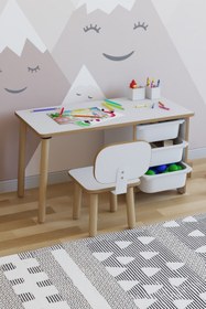 Resim POFİTTO Çocuk Masa Sandalye Takımı 90x45 Cm 3 Sepetli Çocuk Çalışma Masası Aktivite Masası Yaz-sil 