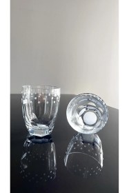 Resim Özel Tasarım El İşçiliği Köşeli Puan Dekorlu Kristalize Su Bardağı - Tekli Şık Sunum Şeffaf 