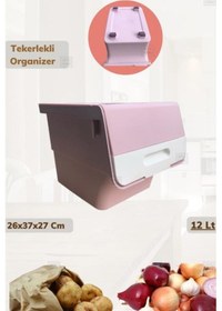 Resim Tekerlekli Patateslik Soğanlık Erzak Kutusu Oyuncaklık Sebzelik Pembe 12 Lt Pembe 