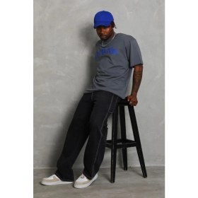 Resim Marsilyan Oversize Baskılı Bisiklet Yaka T-Shirt - Füme - 