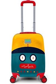 Resim Elatae Policarbon Kırılmaz Lacivert Çivit Robot Desenli Çocuk Valizi 