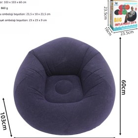 Resim Snapbuy Kadife Kaplamalı Tek Kişilik Şişme Koltuk Koyu Mavi 