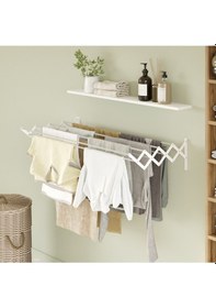 Resim Akordiyon 120cm 9 Gözlü Metal Çamaşır Kurutmalık Askı Duvara Monte Katlanabilir Beyaz Beyaz 