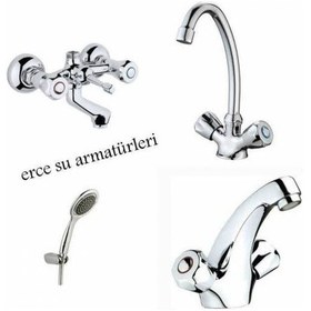 Resim Çevirmeli Banyo + Lavabo + Evye Bataryası + Duş Seti Krom 