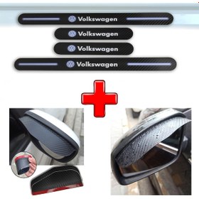 Resim Volkswagen T-Roc Uyumlu Carbon Kapı Eşiği + Ayna Yağmur Koruyucu (552940406) 