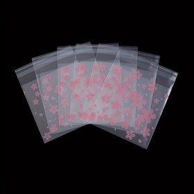 Resim 100 Adet Kiraz Çiçeği Desenli Buzlu Şeffaf Kendinden Yapışkanlı Takı Poşetleri - Küpeler, Yüzükler ve Kolyeler için Küçük Saklama Torbaları, El Sanatları Sergileri & Online Satışlar İçin Paketleme, Yarı Saydam Malzeme 