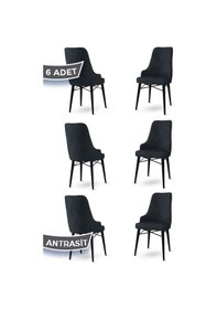 Resim Canisa Neta Serisi, 1.sınıf Babyface Kumaş Sandalye, Siyah Gürgen Ayak, 6 Adet Antrasit Sandalye Sandalye Antrasit Ayaklar Siyah 