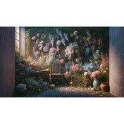 Resim Venspor Romantik Çiçek Bahçesi ve Ahşap Detaylarla Dekoratif Arkaplan 200x150cm Fon Duvar Örtüsü 