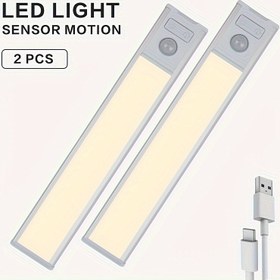 Resim 2 Adet Yükseltilmiş LED Hareket Sensörlü Dolap Işıkları - 3 Renk Modu, Mutfak ve Gardırop için USB Şarj Edilebilir Manyetik Şerit Aydınlatma, Alüminyum Duvara Monte Ayarlanabilir Yükseklikte, Şık Modern Tasarım, Gardırop Işıkları | Şık Modern Işıklar | Dayanıklı Alüminyum, Dolap Aydınlatması 