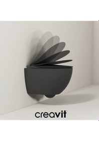 Resim Creavit Free Kanalsız Mat Antrasit Asma Klozet Fe322, Creavit Free Duck Duroplast Yavaş Kapak Mat Antrasit 