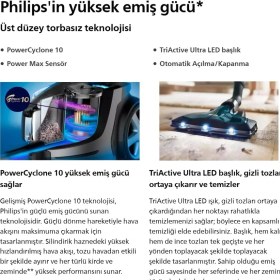 Resim Philips Kumandalı Kontrol Güçlü Emiş, LED Işıklı Başlık ve Hepa Filtre ile Tozdan Iz Bırakmaz-Turbo Halı Döver Başlıklı Toz Torbasız Süpürge 