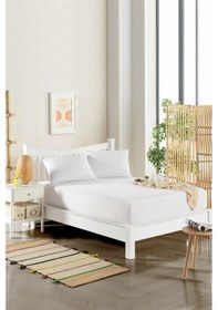 Resim 140x200 Çift Kişilik Lastikli Çarşaf Takımı 120 Tel Pamuk-saten Beyaz 