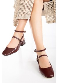 Resim Daxtors D0351 Kadın Arkası Açık Kare Burunlu Baretli Düşük Klasik Topuklu Ayakkabı Bordo-rugan 