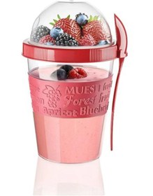 Resim pazariz Take'n Go Kapaklı Kaşıklı Hazırla Ve Çık Meyveli Yoğurt Kabı 600 Ml Kırmızı 