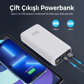Resim Bix BXPB21 20000MAH Usb-A 22.5W ve Type-C Pd 20W Çift Çıkışlı LED Ekranlı Powerbank Beyaz 