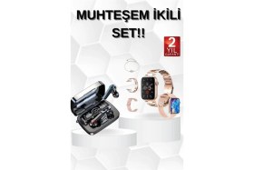 Resim Beruflic Dijital Göstergeli Powerbank Bluetooth Kulaklık ve Yeni Nesil Amoled Ekran Akıllı Saat 