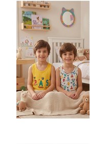 Resim ALİŞ KİDS Erkek Çocuk Pamuklu Sarı Beyaz Harf Kaykay Desenli 2 li Atlet 