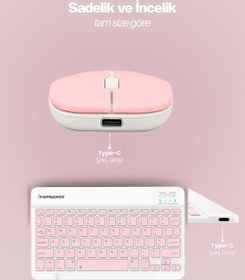 Resim SPRANGE Tablet Ve Telefonlar İçin Bluetooth - Wireless Klavye Ve Mouse Set - Pembe 
