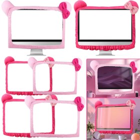 Resim Sevimli Kedi Kulaklı Bilgisayar Monitör Kapağı - Laptop, Tablet, TV için Elastik Polyester Toz Geçirmez Ekran Koruyucu (2 Boyut: 179.83cm & 240.03cm) - Pembe Fiyonk Aksesuar Dekorasyonu, Laptop Koruma, Oyuncu Estetik, Rahat Uyum, Oyuncu Dekor 